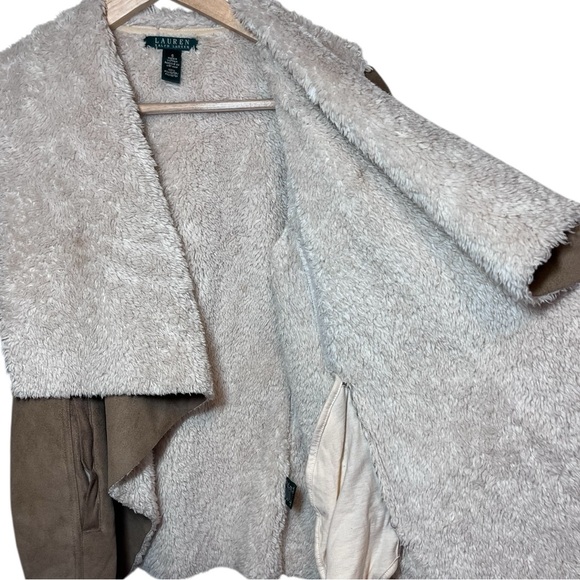 Lauren Ralph Lauren Brown Faux Shearling Open Draped Waterfall Jacket Size S - Picture 10 of 13